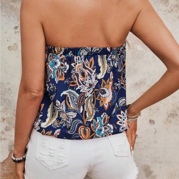 NEW Floral Strapless Top - Blue - Picture 2 of 4